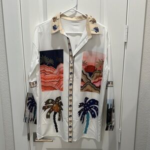 Tropical Print White Shirt